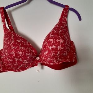 Cacique 44B Red with Script Pattern Intuition Boost Plunge Bra